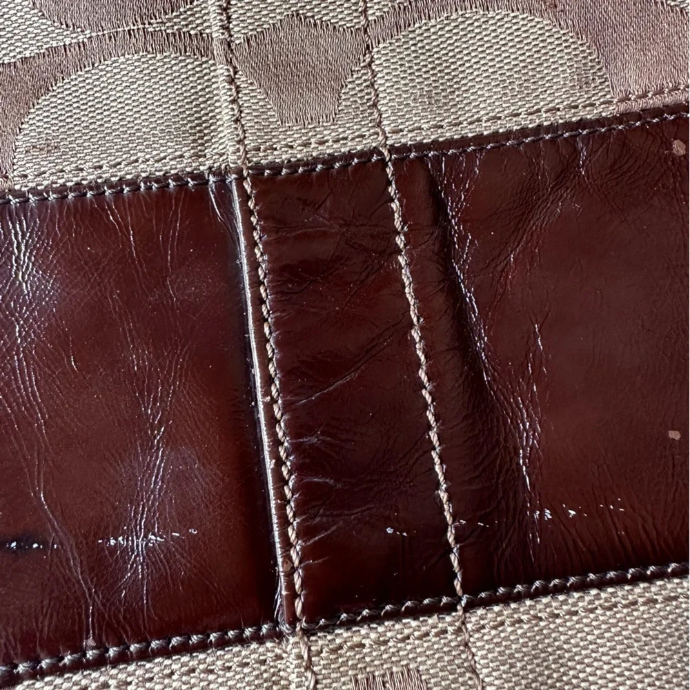 Coach Signature Tan & Brown Jacquard with Brown Leather Stripe Bag- #H0826-12825